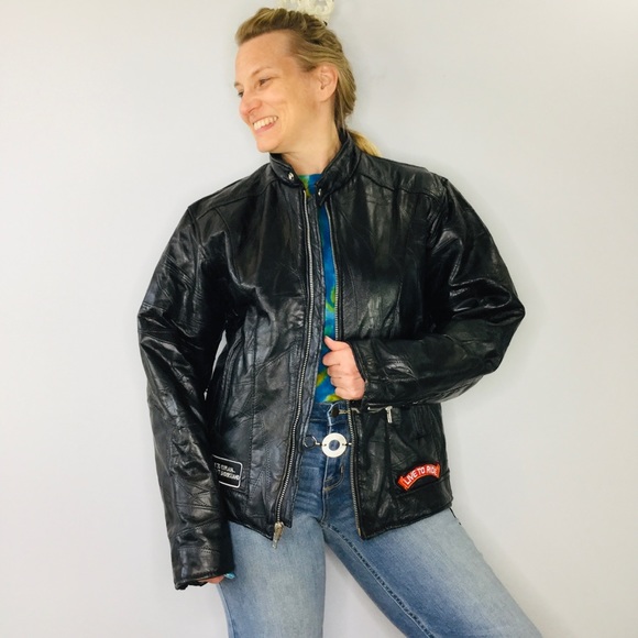 Vintage Buffalo Leather Eagle Patch biker jacket - Picture 3 of 16